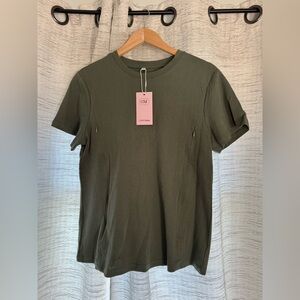 Green Crewneck Short Sleeve Side-Zip Breastfeeding Tee